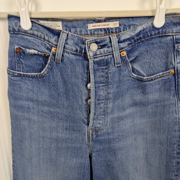 Levi's | Medium Wash Ribcage Straight Leg Jeans Size 27 - Picture 3 of 10